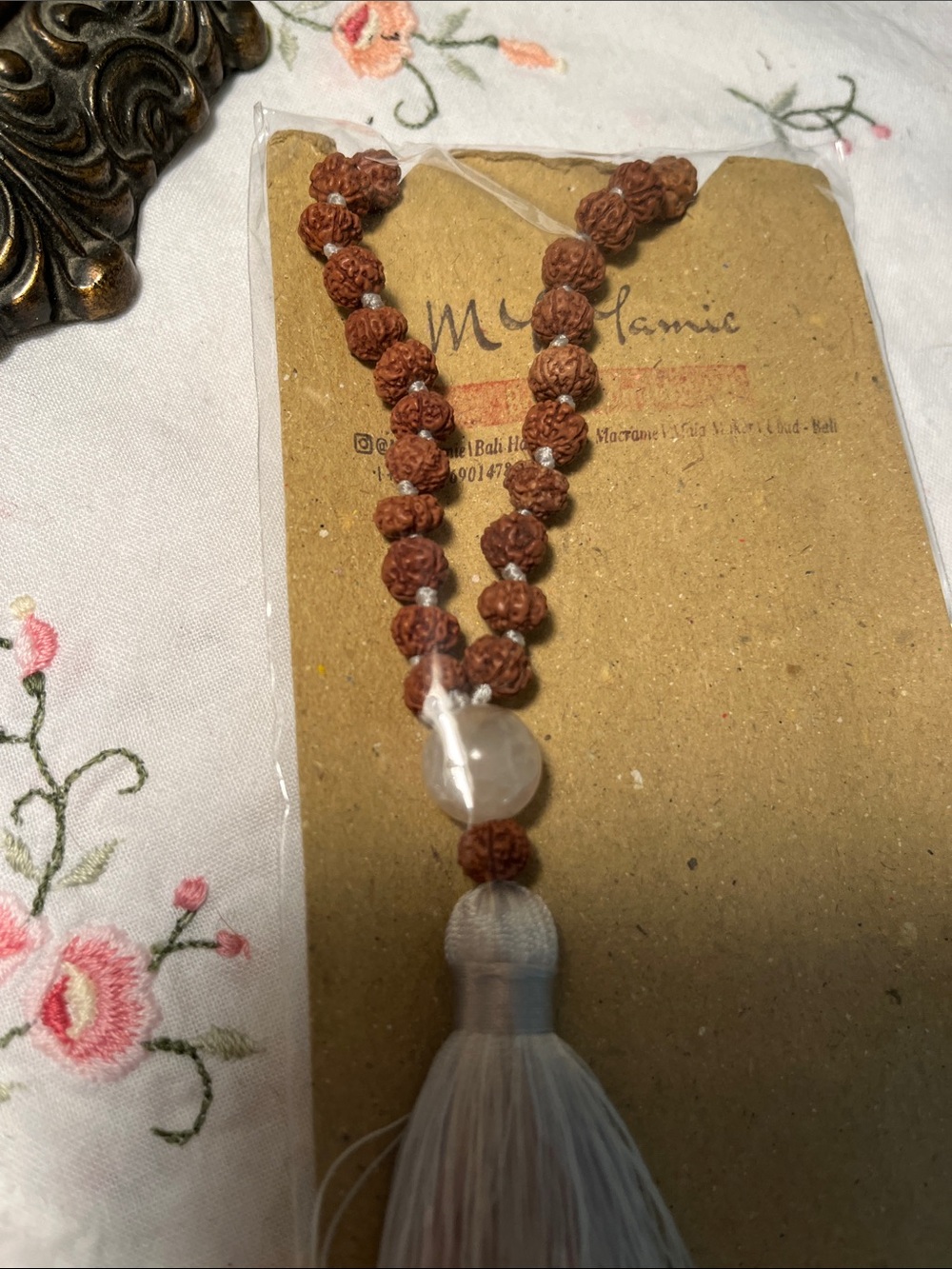 NEW Mala Handcrafted Grey Tassel Mala Necklace with Rudraksha Beads - Picture 3 of 8